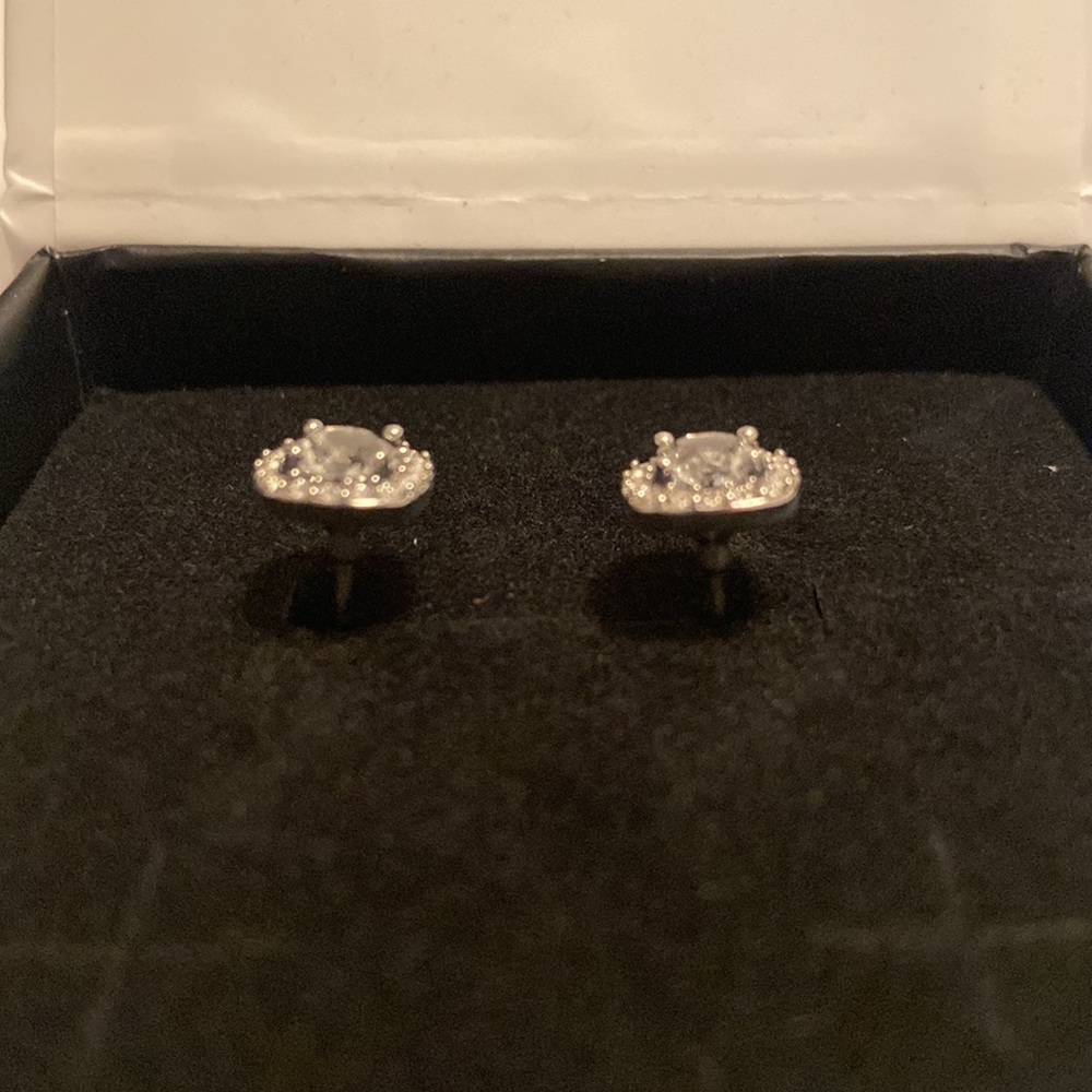 Cate & Chloe Ruth 18k White Gold Plated Halo Studs with Swarovski Crystals - Picture 3 of 4